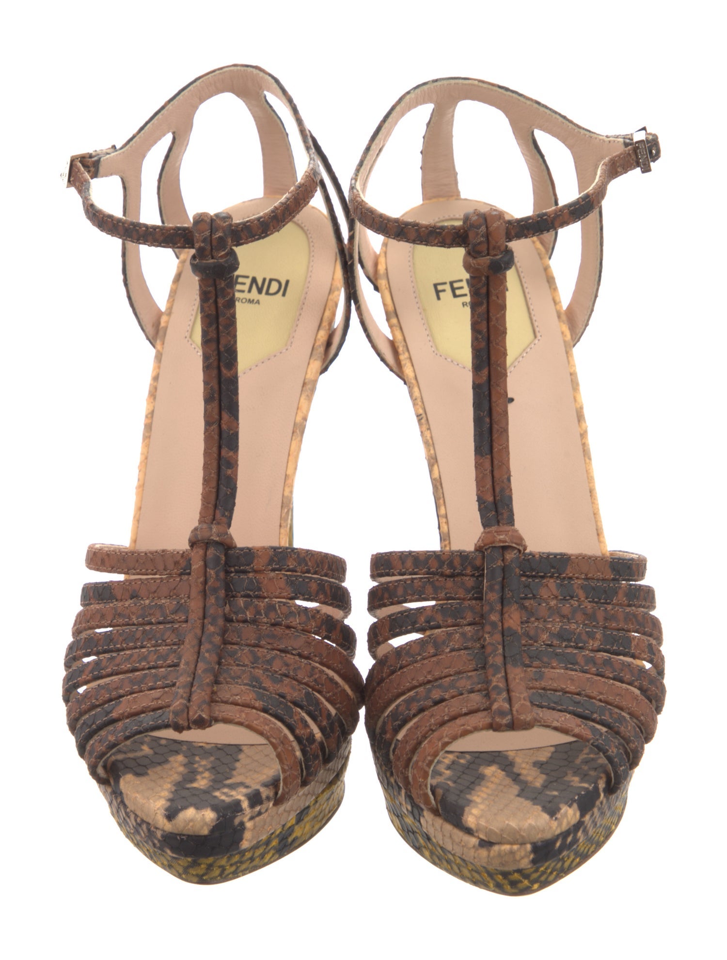 Fendi Leather Animal Print T-Strap Pumps